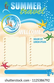 Sea Holiday editable template, touristic agency design flyer, summer exotic travel concept, vector advert banner, beach holidays