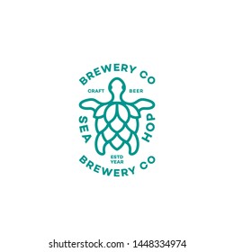Sea hop logo design template with turtle in linear style. Vector illustration.