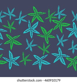 Sea  horizontal motif, doodles,  spots, starfish, ellipses, hole,  seamless pattern . Hand drawn.
