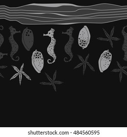 Sea  horizontal  motif,   seamless  striped pattern . Hand drawn.