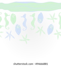 Sea  horizontal  striped pattern . Hand drawn.