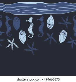 Sea  horizontal  striped pattern,   seamless. Hand drawn.