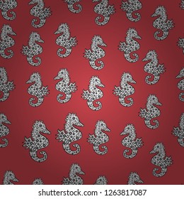 Sea Horse. Abstract seamless pattern for wallpaper, clothes, boys, girls. Pictures in pink, white and black colors. Vector illustration. In vintage style.