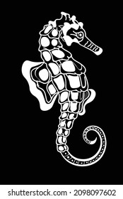 Sea horse, animals chalk vector isolated illustration on dark background. Concept for print, logo, cards 