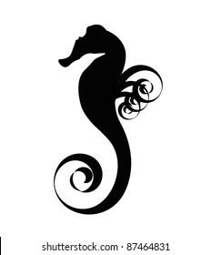 Sea horse black silhouette isolated on the white background