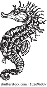 Sea horse, black and white style