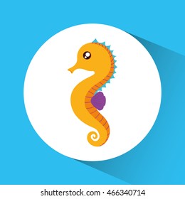 Sea horse cartoon over circle icon. Sea lifestyle. Colorfull Vector illustration