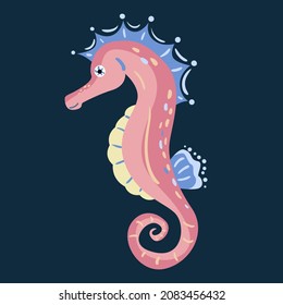 Sea horse in cartoon style. Isolated vector.