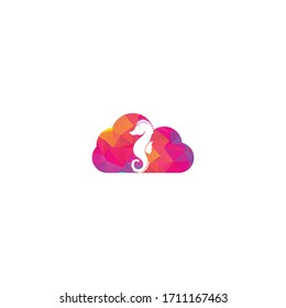 Sea Horse cloud shape concept vector logo design.