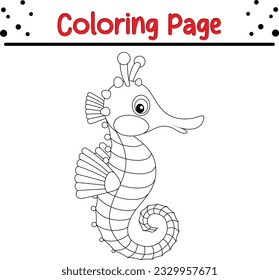 Sea horse coloring page. Cute sea animal vector cartoon coloring book illustration