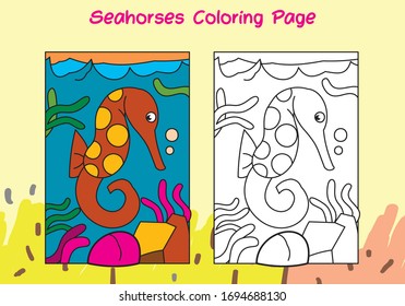 sea horse coloring page for kids with sample full color