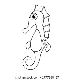 Sea Horse. Colorless cartoon fish. Coloring page. Template page for coloring book of fun sea fish for kids. Aquatic creature. Practice worksheet or antistress page for child. Outline education game.