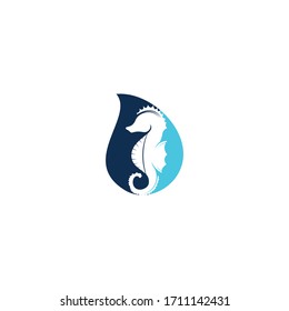 Diseño del logotipo vectorial de forma de gota de la forma Caballo de Mar.