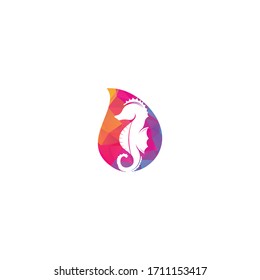 Sea Horse drop shape concept vector logo design.	