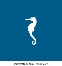 Sea Horse Flat Icon On Blue Background