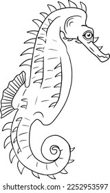 Sea Horse. Hand drawn underwater creatures. Vector sea life, seafood. Coloring pages with marine animals