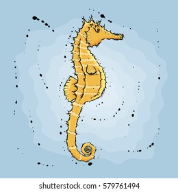 sea horse.  Hand drawn vector illustration in watercolor style.