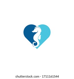 Sea Horse heart shape concept vector logo design	

