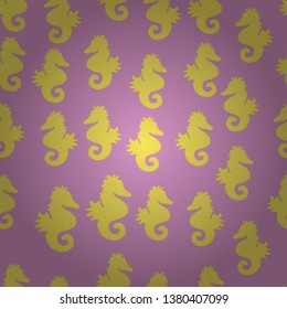 Sea horse hippocampus watercolor illustration on yellow, neutral and pink background. Abstract seamless pattern for boys, girls, clothes, wallpaper. Vector.