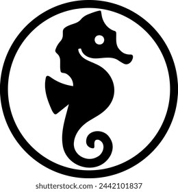 Sea horse icon, vector illustration of a sea horse in a circle