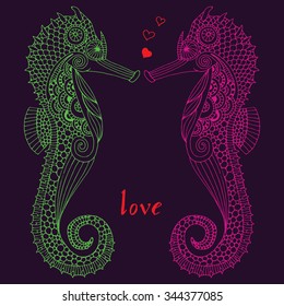 Sea horse illustration - Isolated Sea horse pair 
