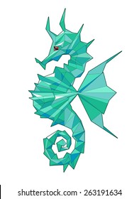 Sea horse. Low polygon linear vector illustration