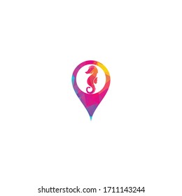 Sea Horse map pin shape concept vector logo design