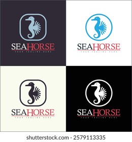 Sea horse marine swim silhouette logo set template design