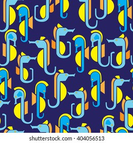 Sea horse minimal design pattern. Seamless pattern blue background.