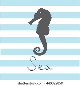 sea horse on a background of stripes painted in the vector.