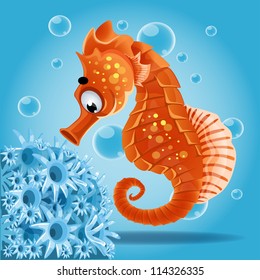 Sea  horse on a blue background with actin