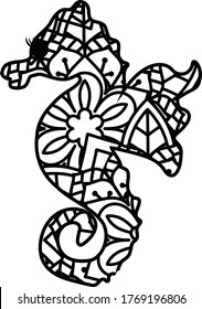 Sea Horse out of Mandala perfect for decor, card invitations, calendars, wall art, clothes, baby clothes, birthdays, nursery, baby shower, children, party, clothes, printing, scrap booking, crafts.