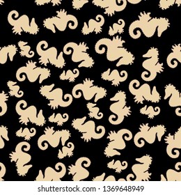Sea Horse. Pictures in beige, black and neutral colors. Vector illustration. In vintage style. Abstract seamless pattern for wallpaper, clothes, boys, girls.