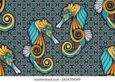 Sea Horse - Seamless pattern with abstract geometric vector - Indonesian Batik Motif