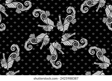 Sea Horse - Seamless pattern with abstract geometric vector - Indonesian Batik Motif