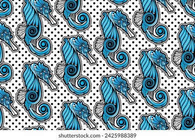 Sea Horse - Seamless pattern with abstract geometric vector - Indonesian Batik Motif
