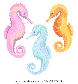 Sea Horse. Set of images of fish and the underwater world. Imitation of watercolor. Isolated illustration