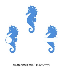 Sea horse set. Seahorse silhouette. Vector icon isolated on white background.