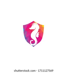 Sea Horse shield shape concept vector logo design