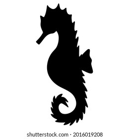 Sea Horse. Silhouette. Fish of the order of needle-like. Master of disguise. Vector illustration. Isolated white background. Ocean dweller. The horse is black. Idea for web design, tattoo.