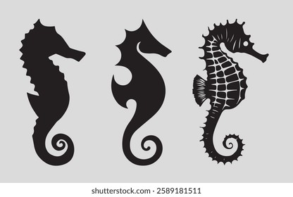 Sea horse silhouette vector black and white