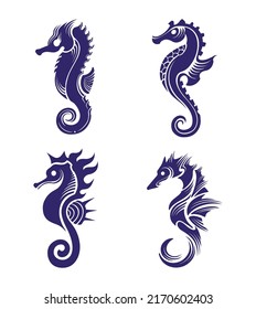 Sea Horse Silhouette Vector Set 