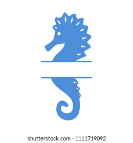 Sea horse - split monogram. Seahorse silhouette. Vector icon isolated on white background.