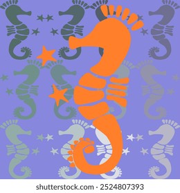 sea horse stencil art abstract seamless geometric graphic watercolor pastel  artwork decoration vector ethnic simple template wallpaper print fabric pattern doodle cute curve line hand drawn shadow

