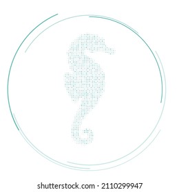 The sea horse symbol filled with teal dots. Pointillism style. Vector illustration on white background