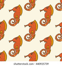 Sea horse vector art background design for fabric and decor. Seamless pattern