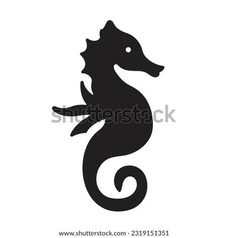 Sea horse vector icon black silhouette outline isolated on square white background. Simple flat sea marine animal creatures outlined cartoon drawing. Stock photo © 
