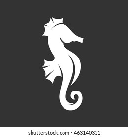 Sea horse vector logo isolated on a black background. Icon silhouette design template. Simple symbol concept in flat style. Abstract sign, pictogram for web, mobile and infographics