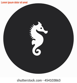 Sea Horse web icon. Gray circle button with white illustration.