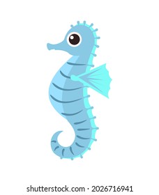 Sea horse. Wild animals. Underwater world. Aquarium or tropical marine. Isolated on white background. Illustration in cartoon style. Flat design. Vector art